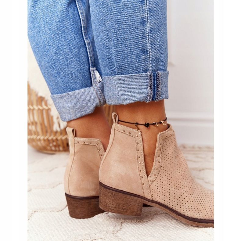 PS1 Ażurowe Botki Z Wycięciami Beżowe Clever brązowe 1