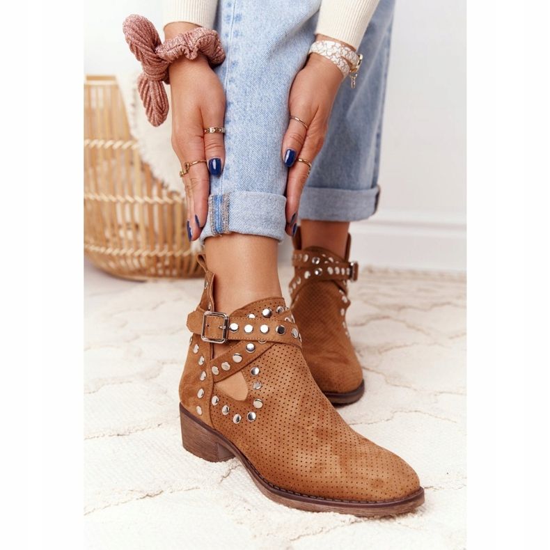 PS1 Ażurowe Botki Z Dżetami Camel Dakota brązowe 1
