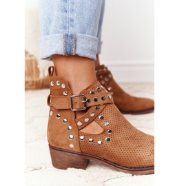 PS1 Ażurowe Botki Z Dżetami Camel Dakota brązowe 2