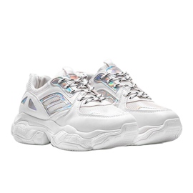 Biało srebrne sneakersy na grubej podeszwie Annette białe 1