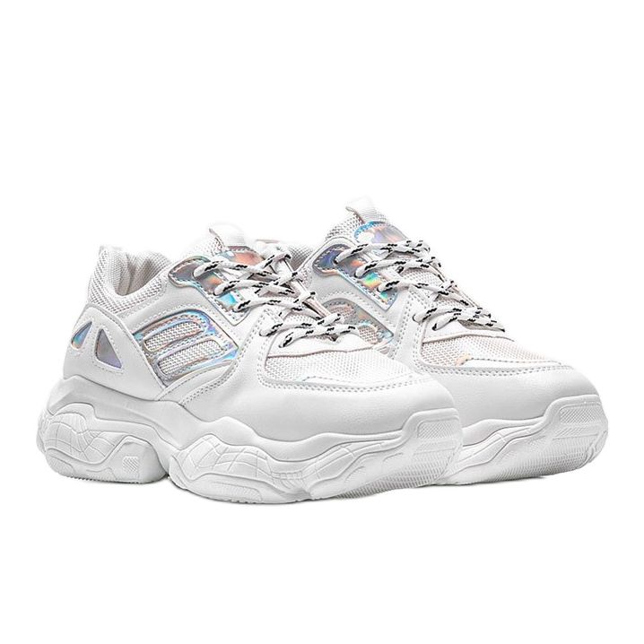 Biało srebrne sneakersy na grubej podeszwie Annette białe 1