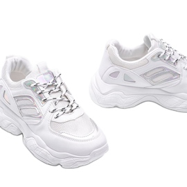 Biało srebrne sneakersy na grubej podeszwie Annette białe 3