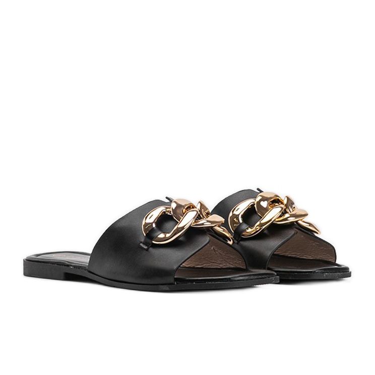 Czarne klapki ze złotym łańcuszkiem Liberty 1