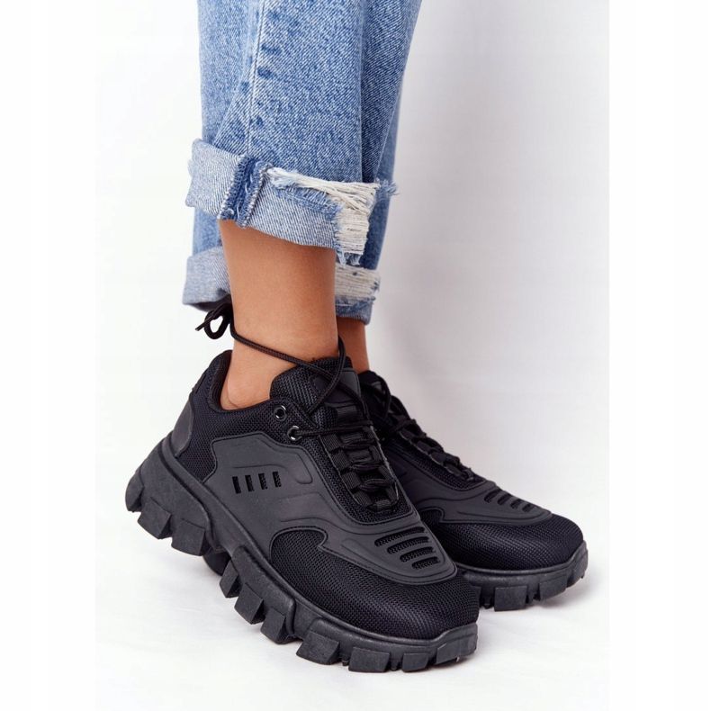 Damskie Sneakersy Na Dużej Podeszwie Czarne New York 2
