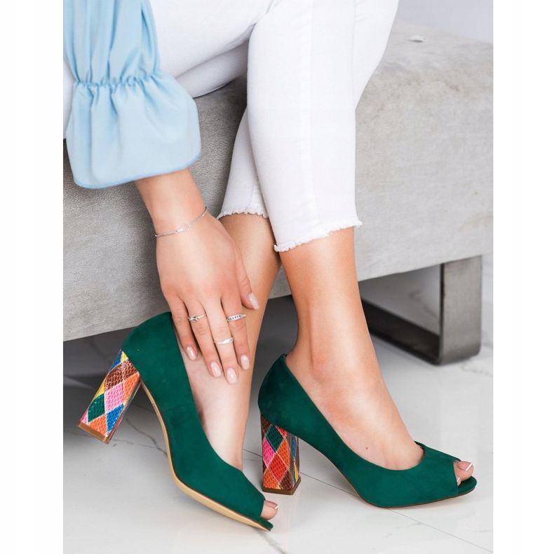 Sergio Leone Czółenka Z Obcasem We Wzory zielone 1