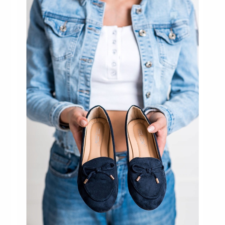 Abloom Zamszowe Lordsy Z Kokardą niebieskie 1