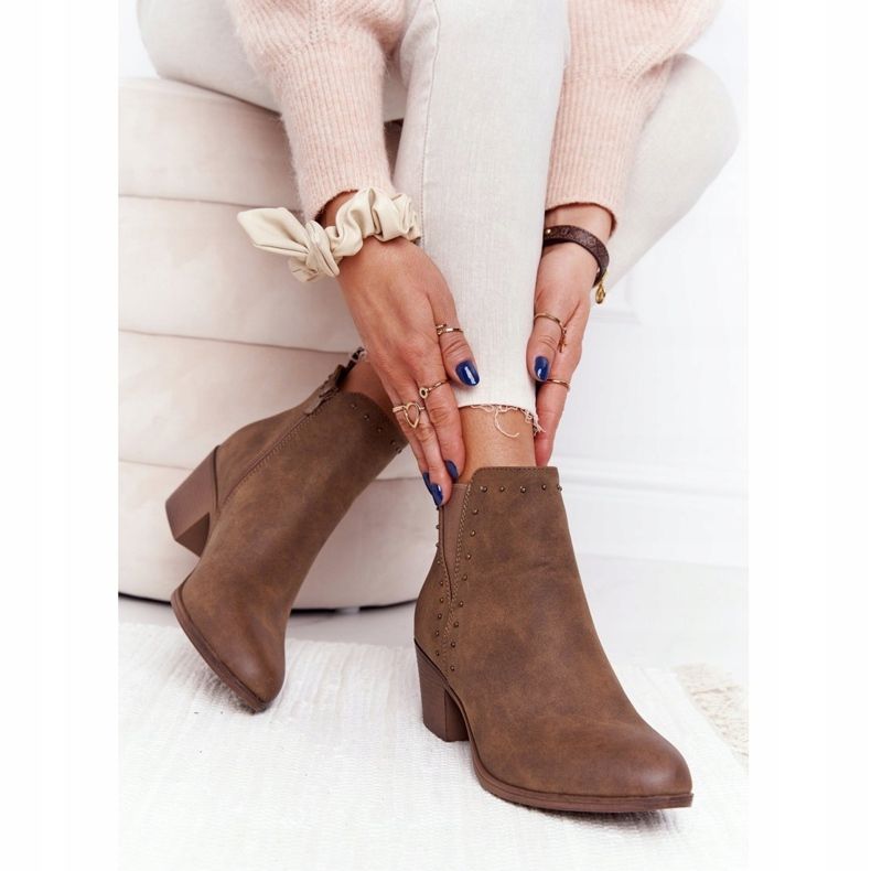 PJ1 Damskie Ocieplane Botki Sztyblety Khaki Morgan brązowe 1