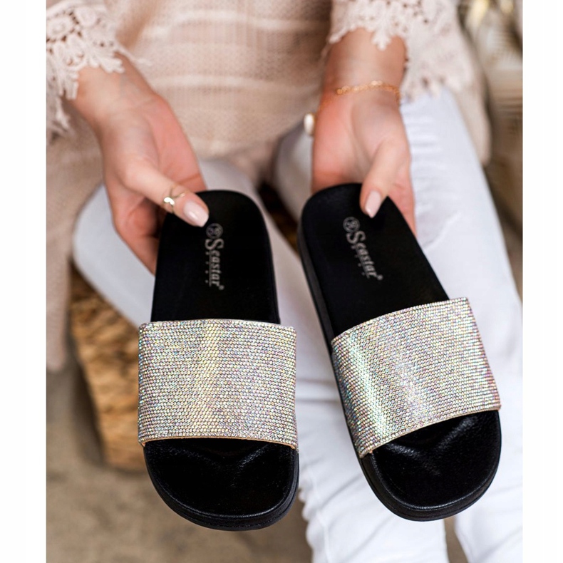 Seastar Klapki Z Kryształkami czarne srebrny 1