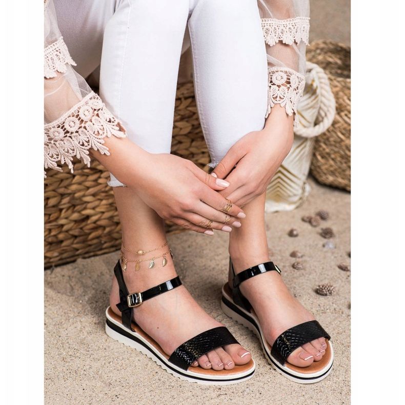 Weide Casualowe Lakierowane Sandałki czarne 2