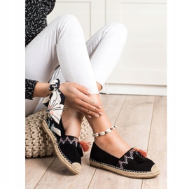 Best Shoes Modne Espadryle Z Ozdobami czarne 1