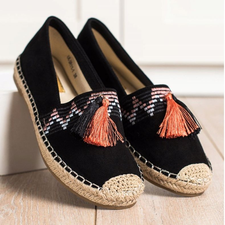 Best Shoes Modne Espadryle Z Ozdobami czarne 2