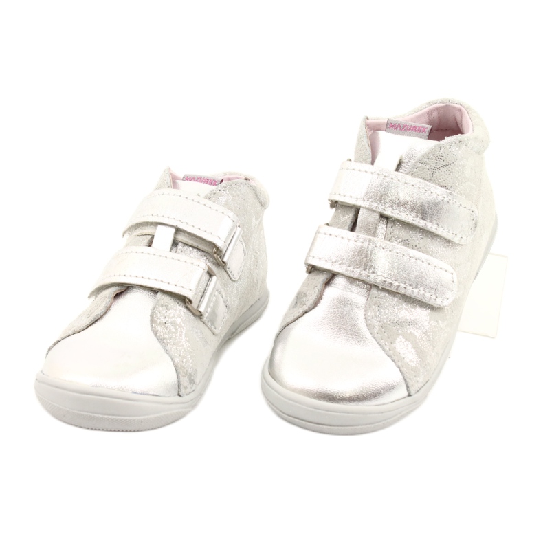 Mazurek Sportowe skórzane trzewiki na rzepy 1264 srebrne flower srebrny 2