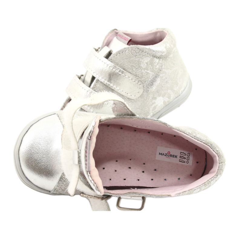 Mazurek Sportowe skórzane trzewiki na rzepy 1264 srebrne flower srebrny 5