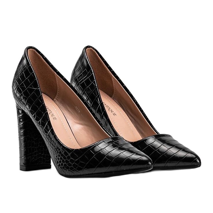 Czarne czółenka na słupku z eko-skóry Keely 1