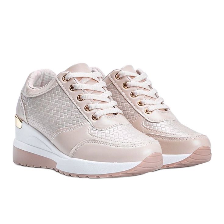 Różowe błyszczące sneakersy na koturnie Mara 1