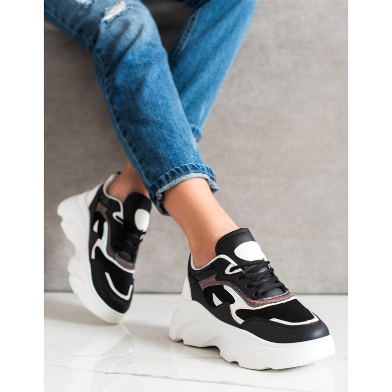 SHELOVET Modne Sneakersy białe czarne 2
