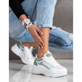 SHELOVET Sneakersy Z Zielonymi Wstawkami białe zielone 3