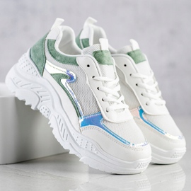 SHELOVET Sneakersy Z Zielonymi Wstawkami białe zielone 1