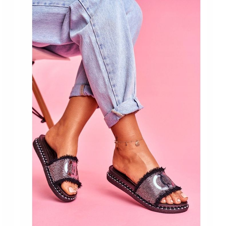 PS1 Klapki Z Kryształkami Na Platformie Czarne Candy Man 1