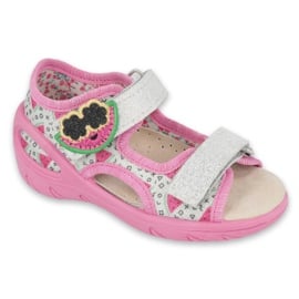 Befado sandałki obuwie dziecięce 065P148 różowe srebrny szare 1