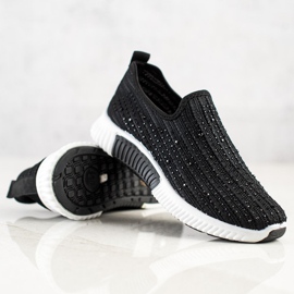 SHELOVET Slipony Z Kryształkami czarne 2