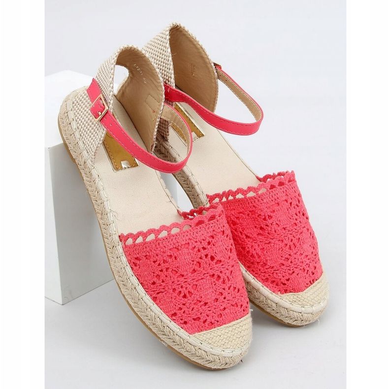 Espadryle koronkowe malinowe LX201 Red czerwone różowe 1