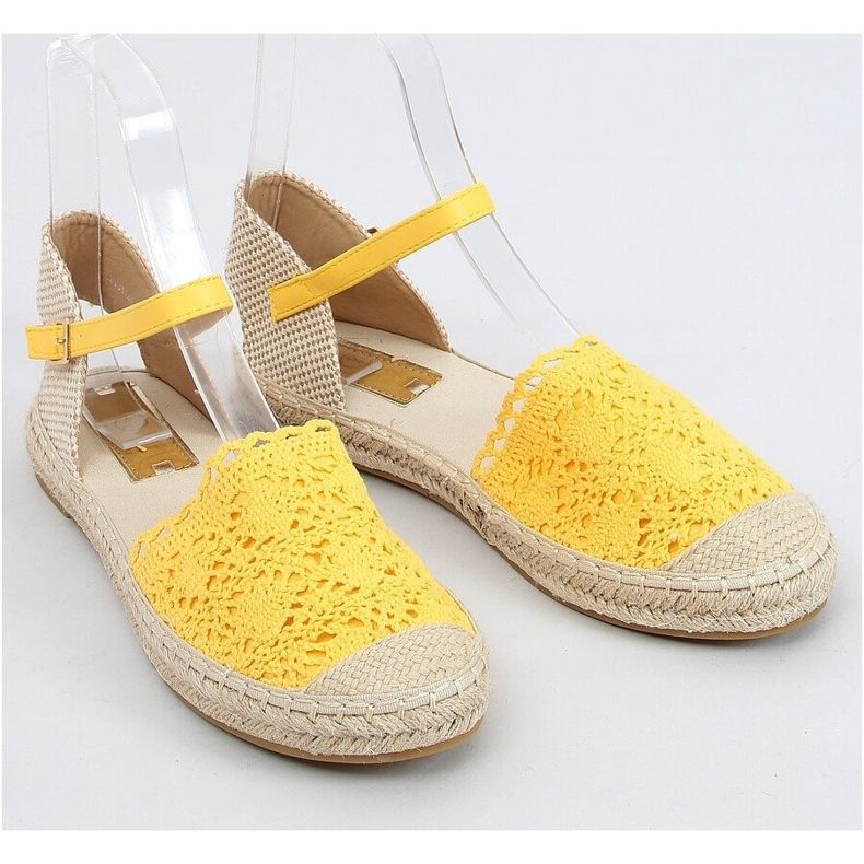Espadryle koronkowe miodowe LX201 Yellow beżowy żółte 1