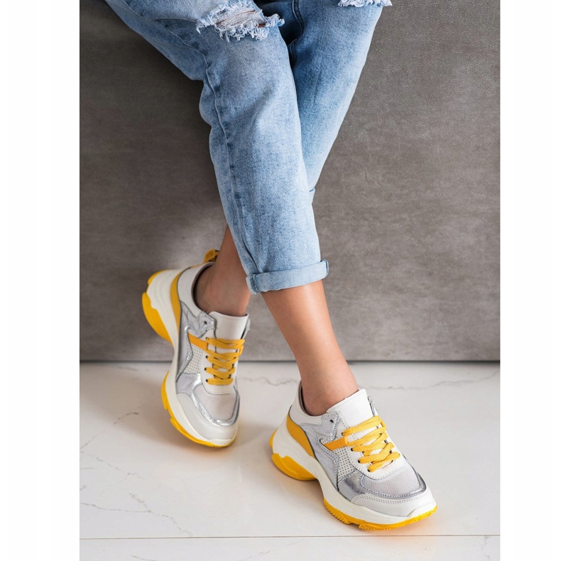 Goodin Skórzane Sneakersy Ze Srebrnymi Wstawkami białe wielokolorowe 1