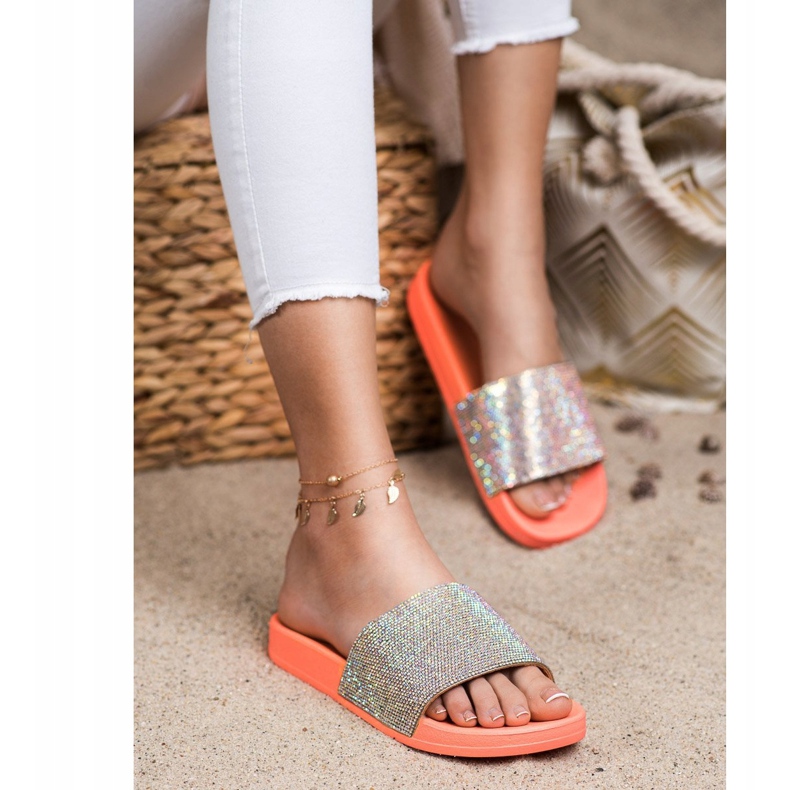 Seastar Klapki Z Kryształkami pomarańczowe srebrny 1