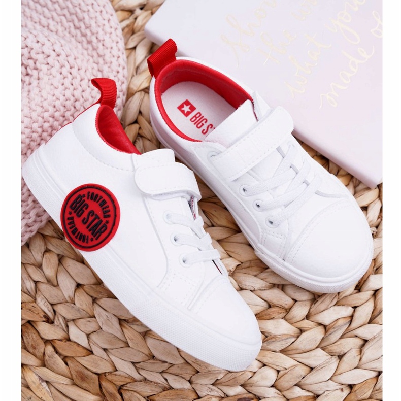 Trampki Dziecięce Big Star Na Rzepy Białe FF374088 czerwone 2