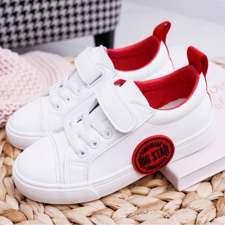 Trampki Dziecięce Big Star Na Rzepy Białe FF374088 czerwone 1