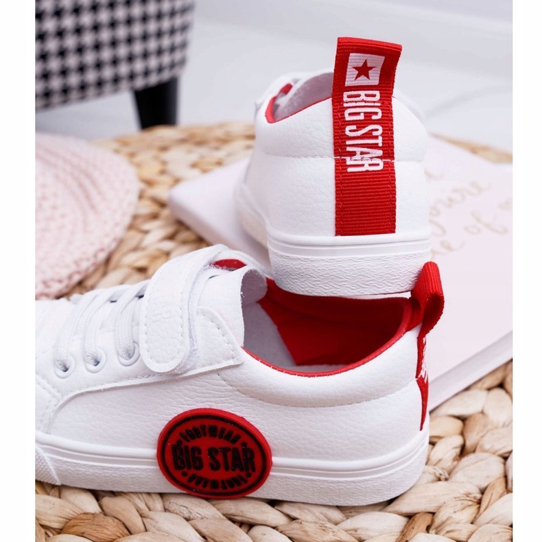 Trampki Dziecięce Big Star Na Rzepy Białe FF374088 czerwone 3