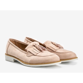 Beżowe zamszowe półbuty z frędzlami Lorena beżowy 1