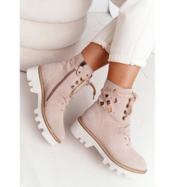 Zamszowe Ażurowe Botki Maciejka Beżowe 05033-04 brązowe 2