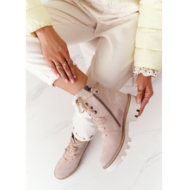 Zamszowe Ażurowe Botki Maciejka Beżowe 05033-04 brązowe 1