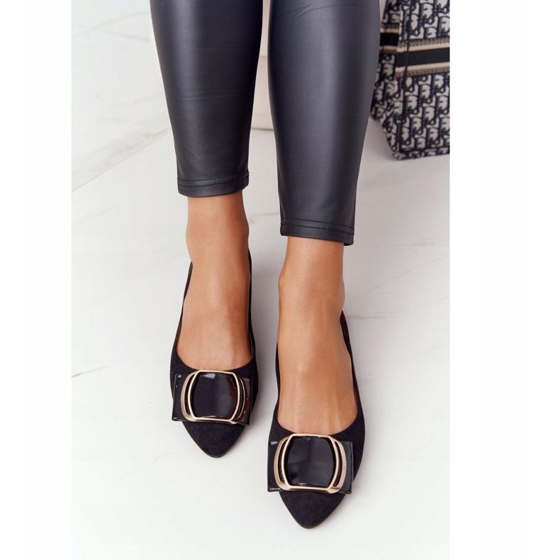 Zamszowe Baleriny Z Klamrą Sergio Leone BL623 Czarne 2