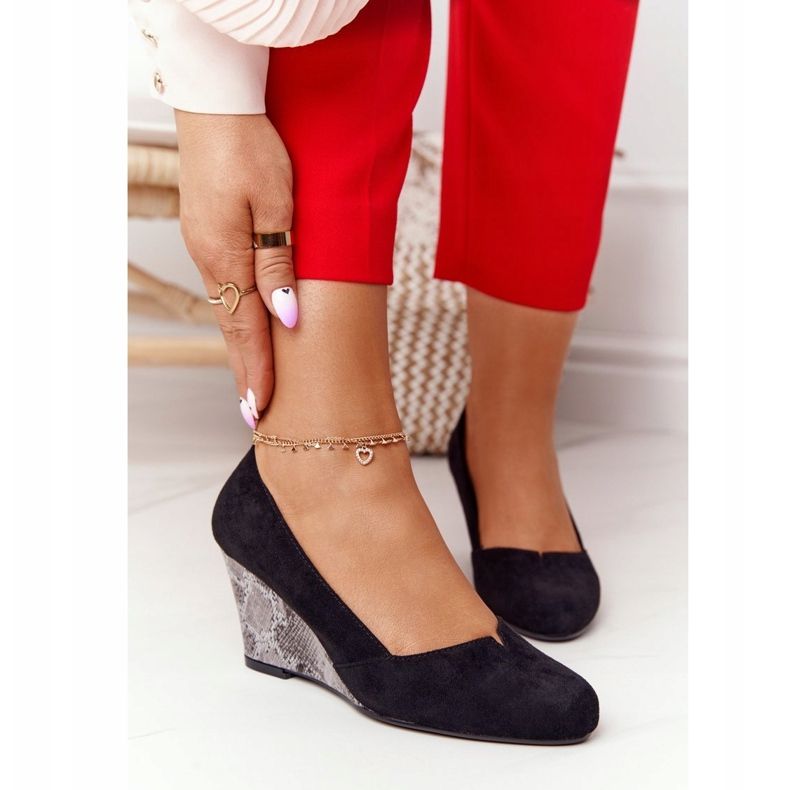 Czółenka Na Koturnie Sergio Leone PB767 Wężowe Czarne 2