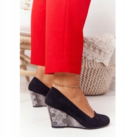 Czółenka Na Koturnie Sergio Leone PB767 Wężowe Czarne 1