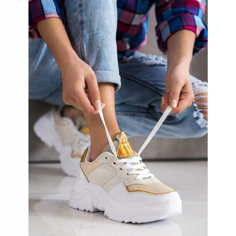 Weide Sneakersy Z Eko Skóry Snake Print białe złoty 2