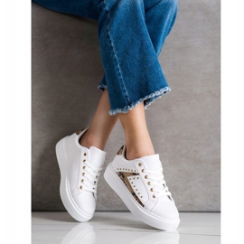 SHELOVET Białe Sneakersy Na Platformie beżowy czarne 1