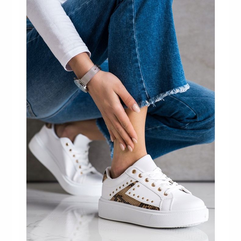 SHELOVET Białe Sneakersy Na Platformie beżowy czarne 2