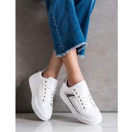 SHELOVET Białe Sneakersy Na Platformie czarne 2