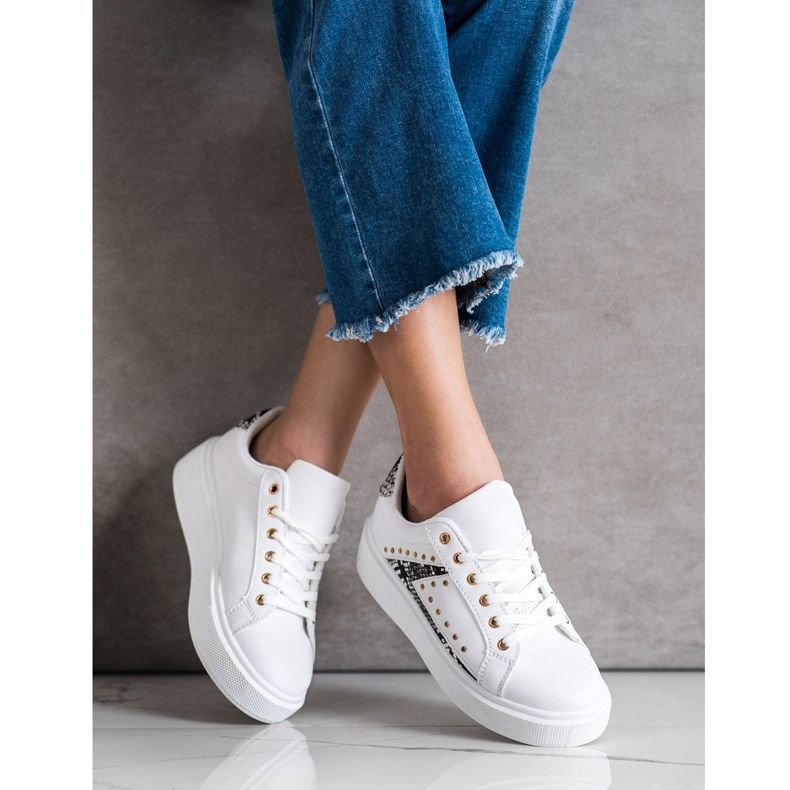 SHELOVET Białe Sneakersy Na Platformie czarne 2
