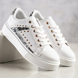 SHELOVET Białe Sneakersy Na Platformie czarne 1