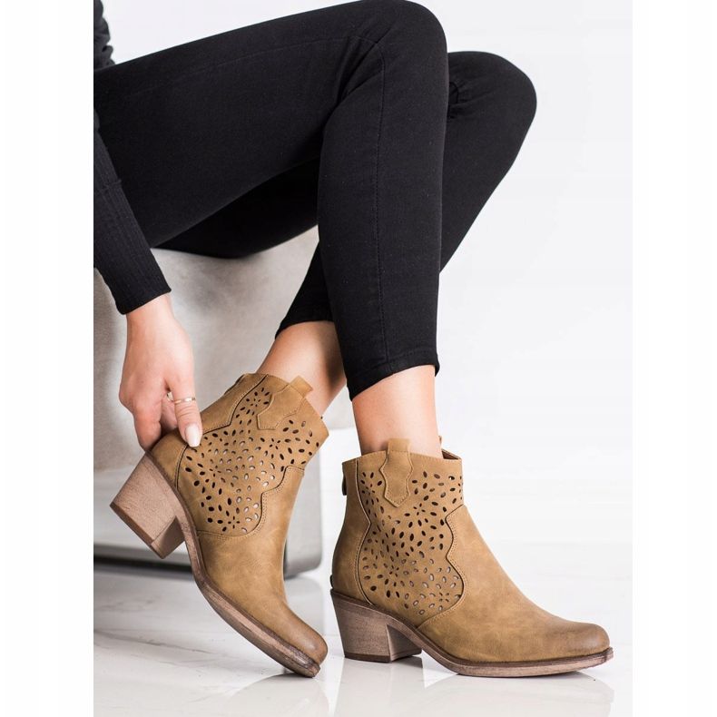 Sergio Leone Wiosenne Ażurowe Botki brązowe 1