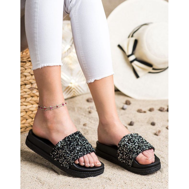 Seastar Modne Klapki Na Paltformie czarne srebrny 1