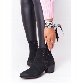 PJ1 Damskie Ocieplane Botki Sztyblety Na Słupku Czarne Morgan 2