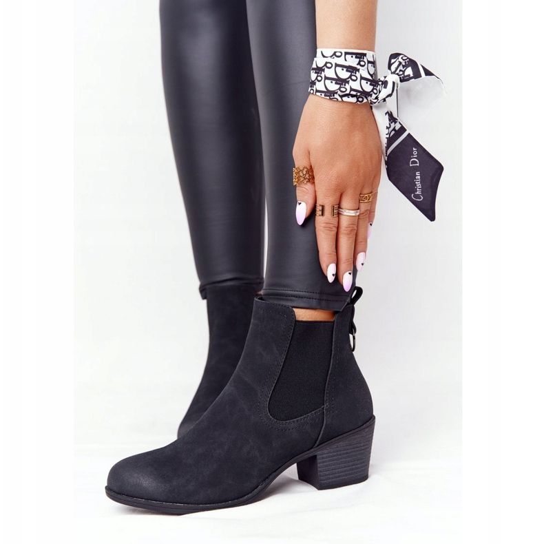 PJ1 Damskie Ocieplane Botki Sztyblety Na Obcasie Czarne Trinity 2