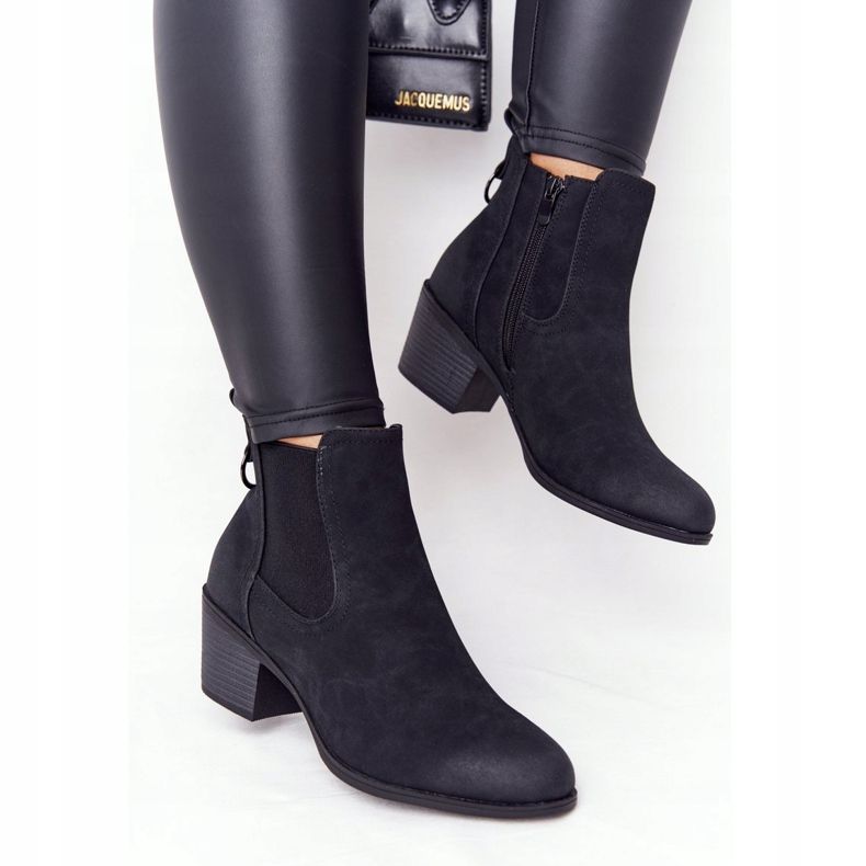 PJ1 Damskie Ocieplane Botki Sztyblety Na Obcasie Czarne Trinity 1