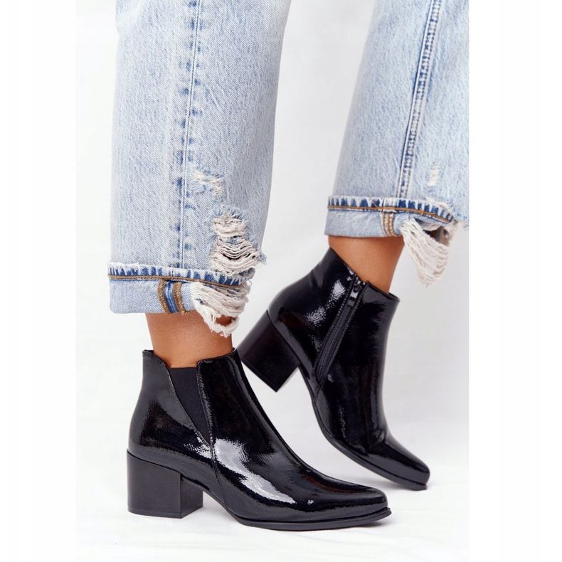 Lakierowane Botki Na Obcasie Sergio Leone BT153 Czarne 2